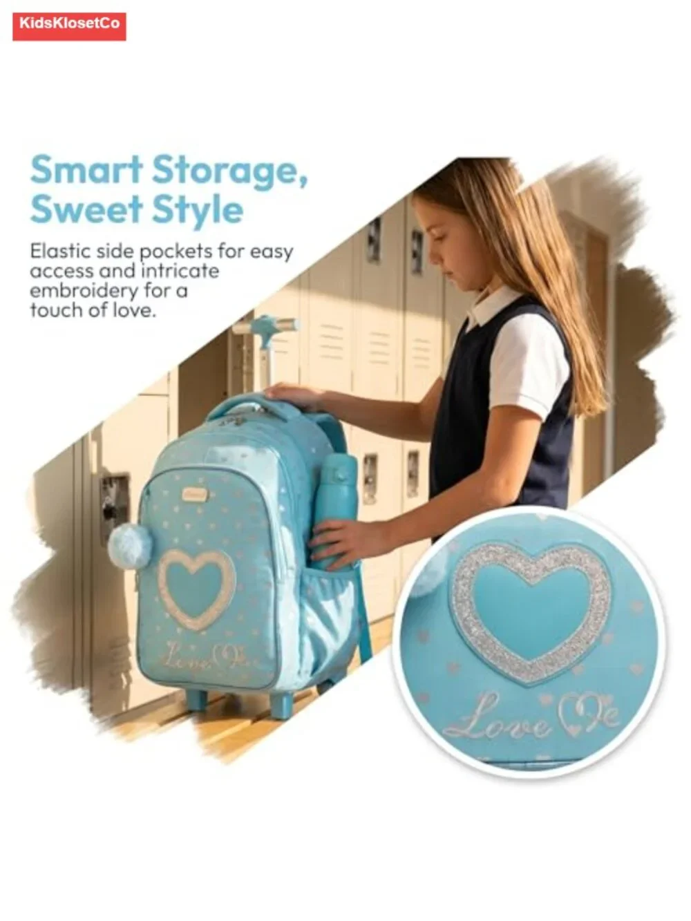 Kids Rolling Backpack with Wheels, Nylon Trolley School Bag for Girls, 3-in-1
